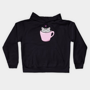 Cute grey cat with a pink heart Kids Hoodie